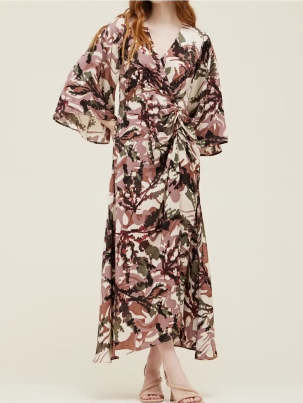 Grade & Gather Twist-Front Floral Maxi Dress in Blush and Olive Size S - Picture 2 of 16